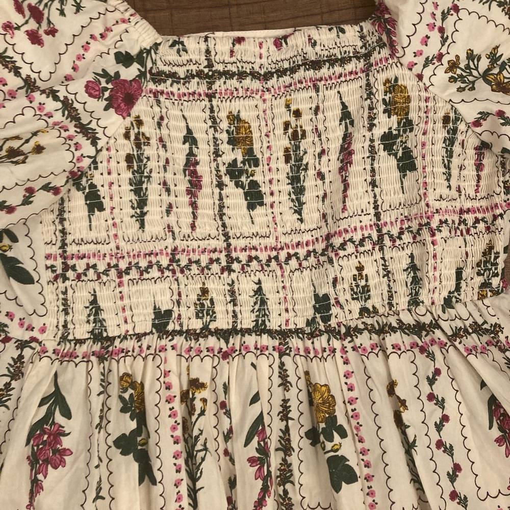 LEA Floral Tiered Maxi Dress Flower Seed Packet Smocked NWOT Puff Sleeve Plus 1X - Picture 10 of 13